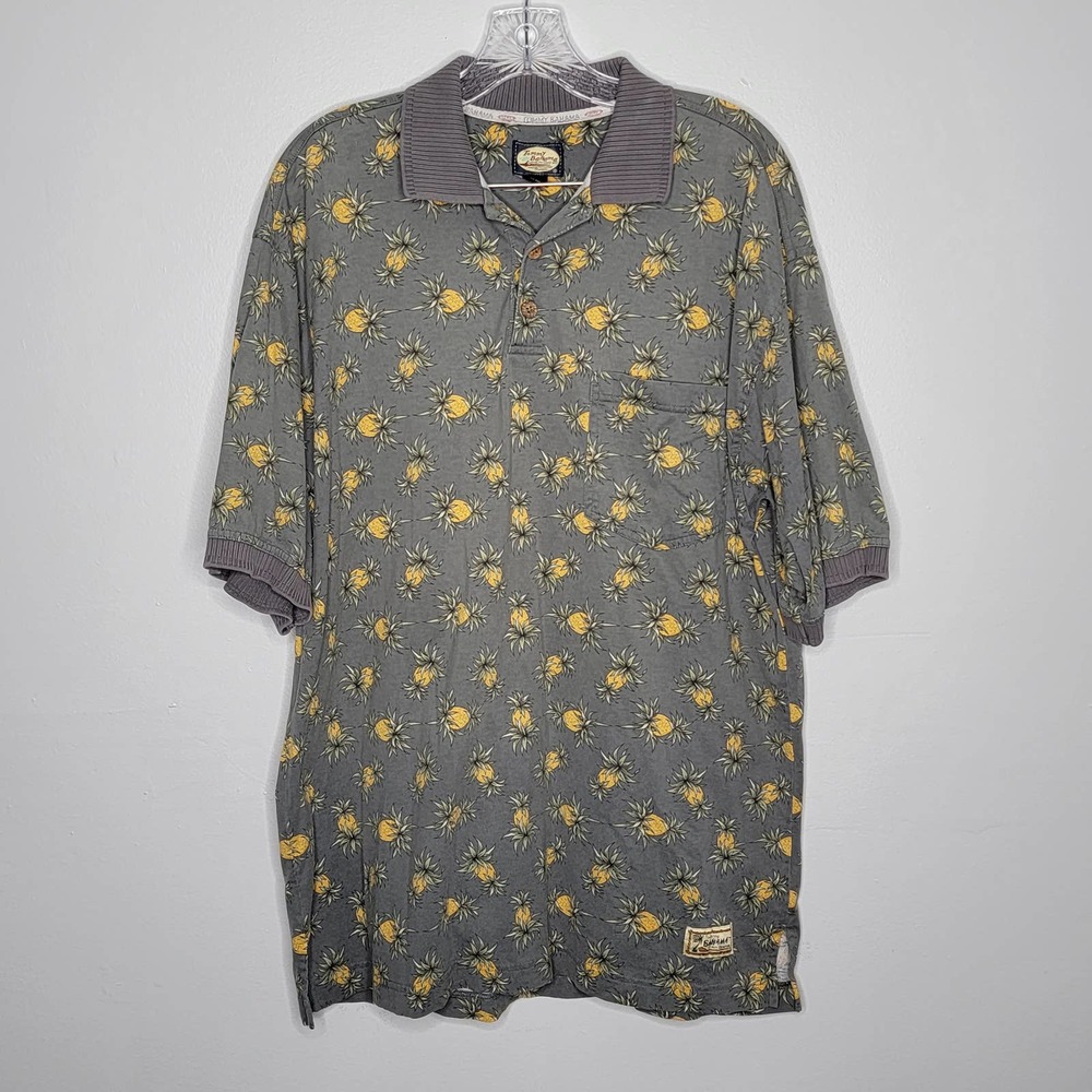 Vintage Tommy Bahama Mens Gray Hawaiian Pineapple Soft Cotton Polo Shirt Medium